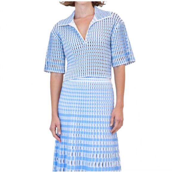 NEW SIMKHAI adley cropped polo in blue hydrangea multi